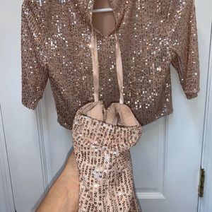 Two pieces set gold sequin bodycon.